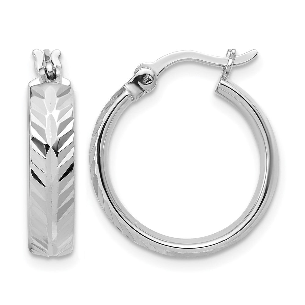 Sterling Silver RH-plated Polished and Diamond-cut Hoop Earrings