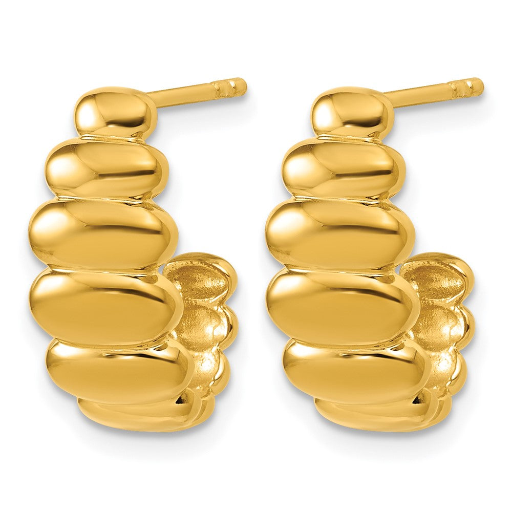 Sterling Silver Gold-tone Polished and Grooved J-Hoop Post Earring