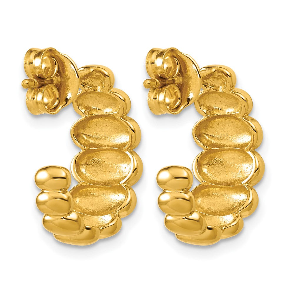 Sterling Silver Gold-tone Polished and Grooved J-Hoop Post Earring