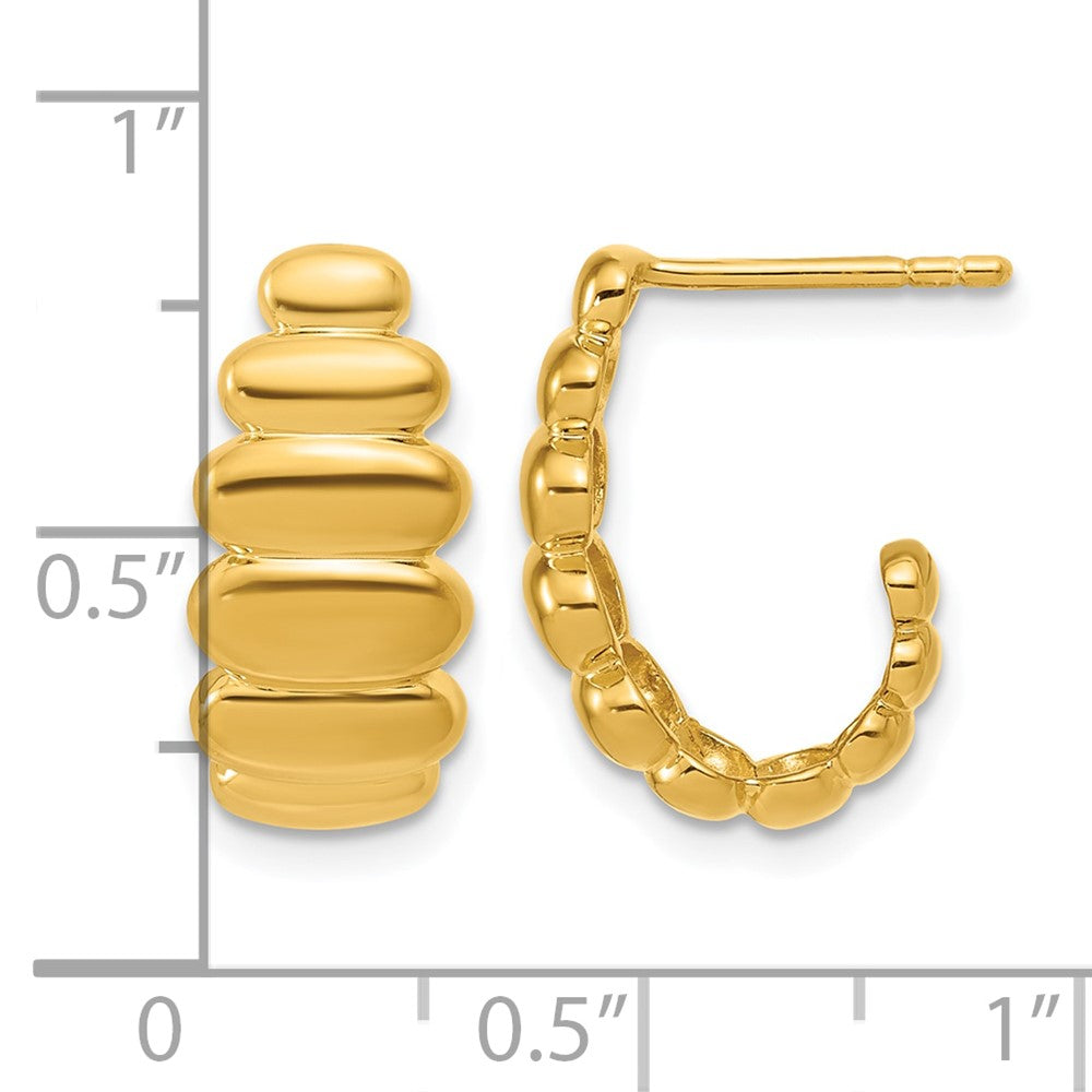Sterling Silver Gold-tone Polished and Grooved J-Hoop Post Earring