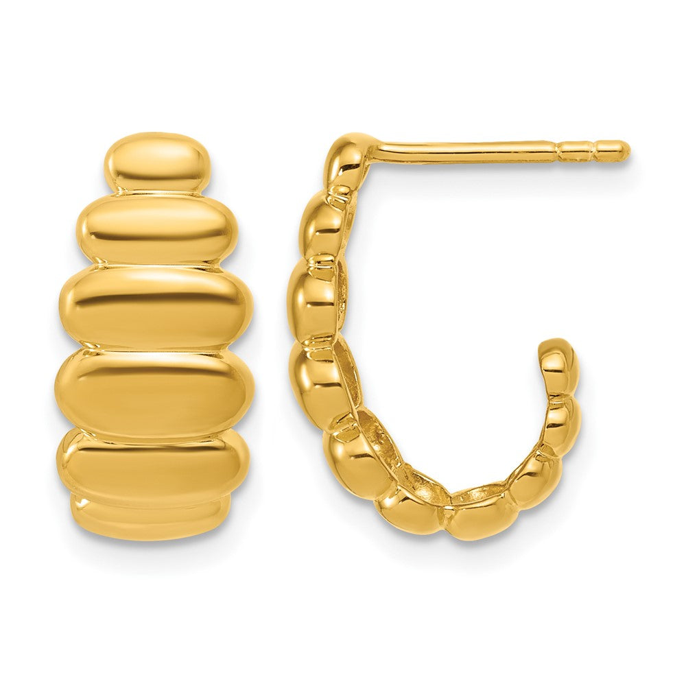 Sterling Silver Gold-tone Polished and Grooved J-Hoop Post Earring