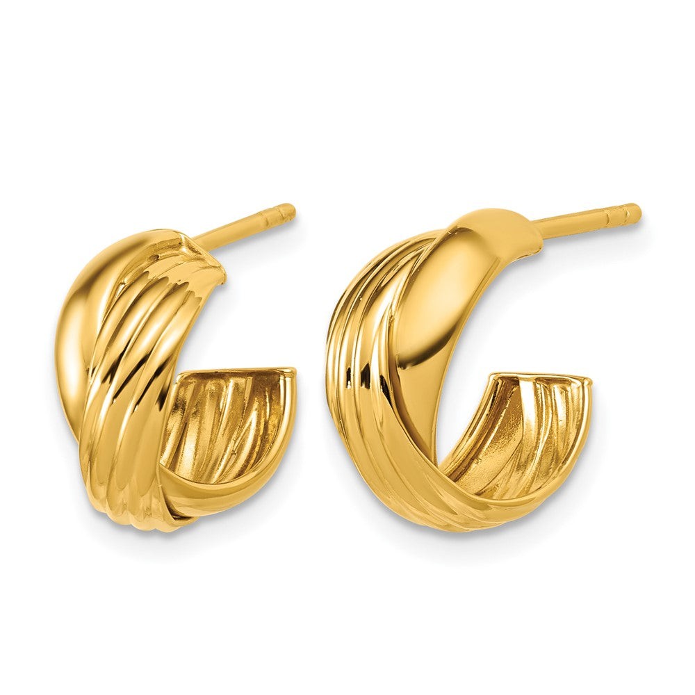 Sterling Silver Gold-tone Polished/Grooved Criss-cross J-hoop Post