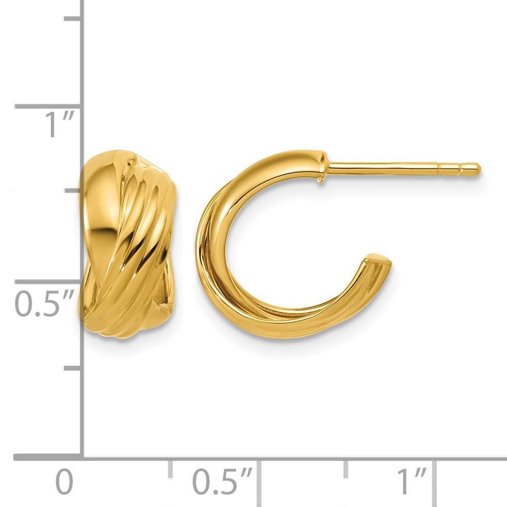 Sterling Silver Gold-tone Polished/Grooved Criss-cross J-hoop Post