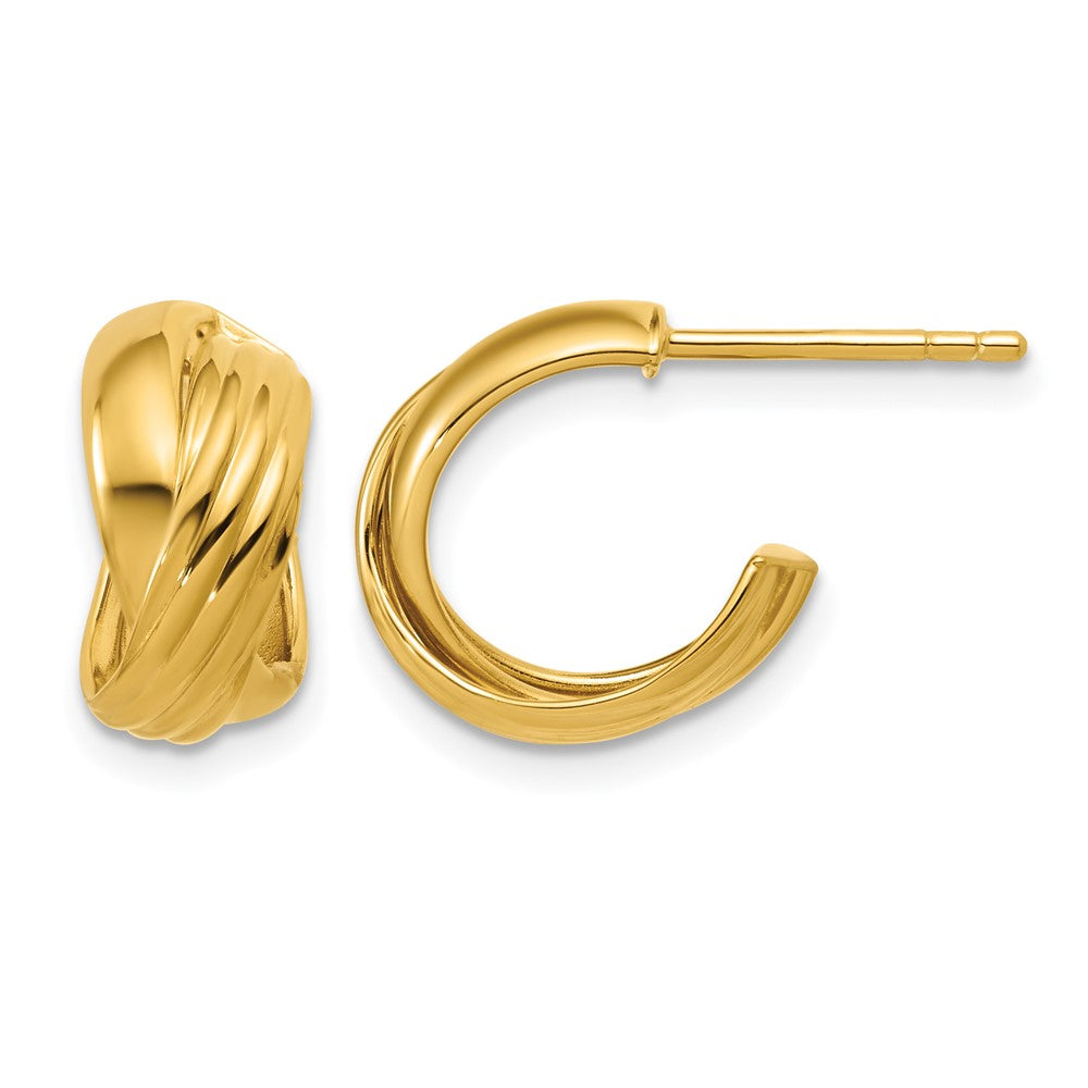 Sterling Silver Gold-tone Polished/Grooved Criss-cross J-hoop Post