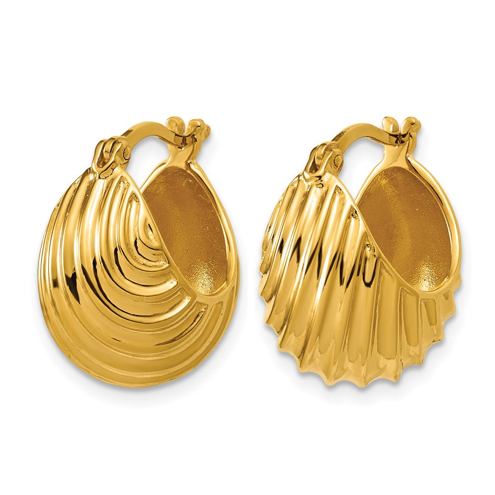 Sterling Silver Gold-tone Polished/Grooved Hoop Earrings