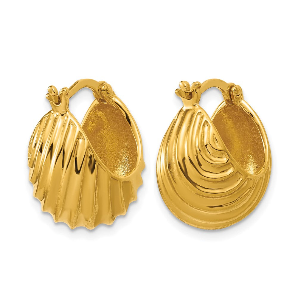 Sterling Silver Gold-tone Polished/Grooved Hoop Earrings