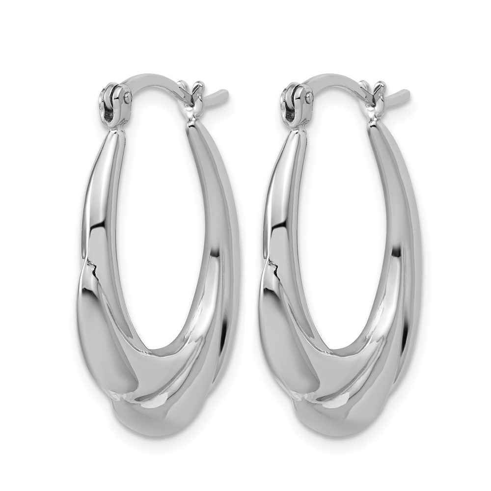Sterling Silver RH-plated Polished and Grooved Oval Hoop Earrings