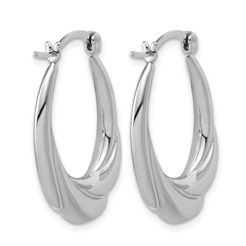 Sterling Silver RH-plated Polished and Grooved Oval Hoop Earrings