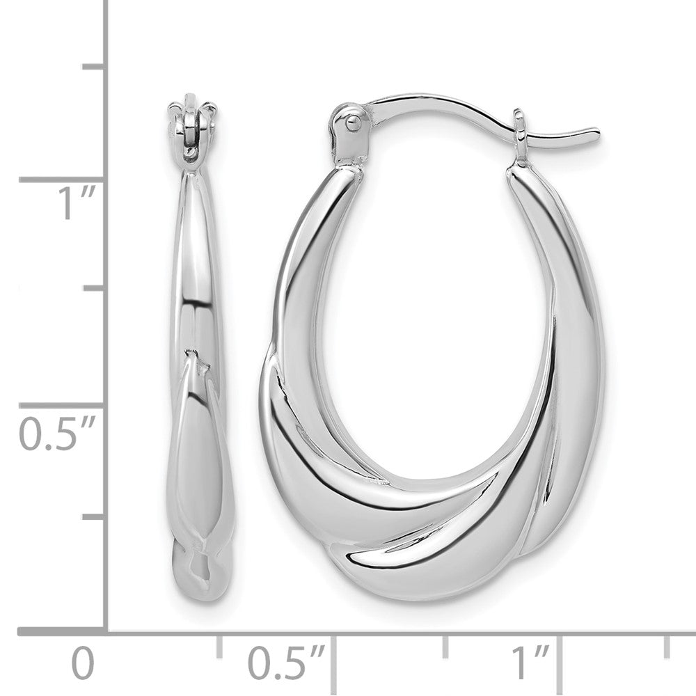 Sterling Silver RH-plated Polished and Grooved Oval Hoop Earrings
