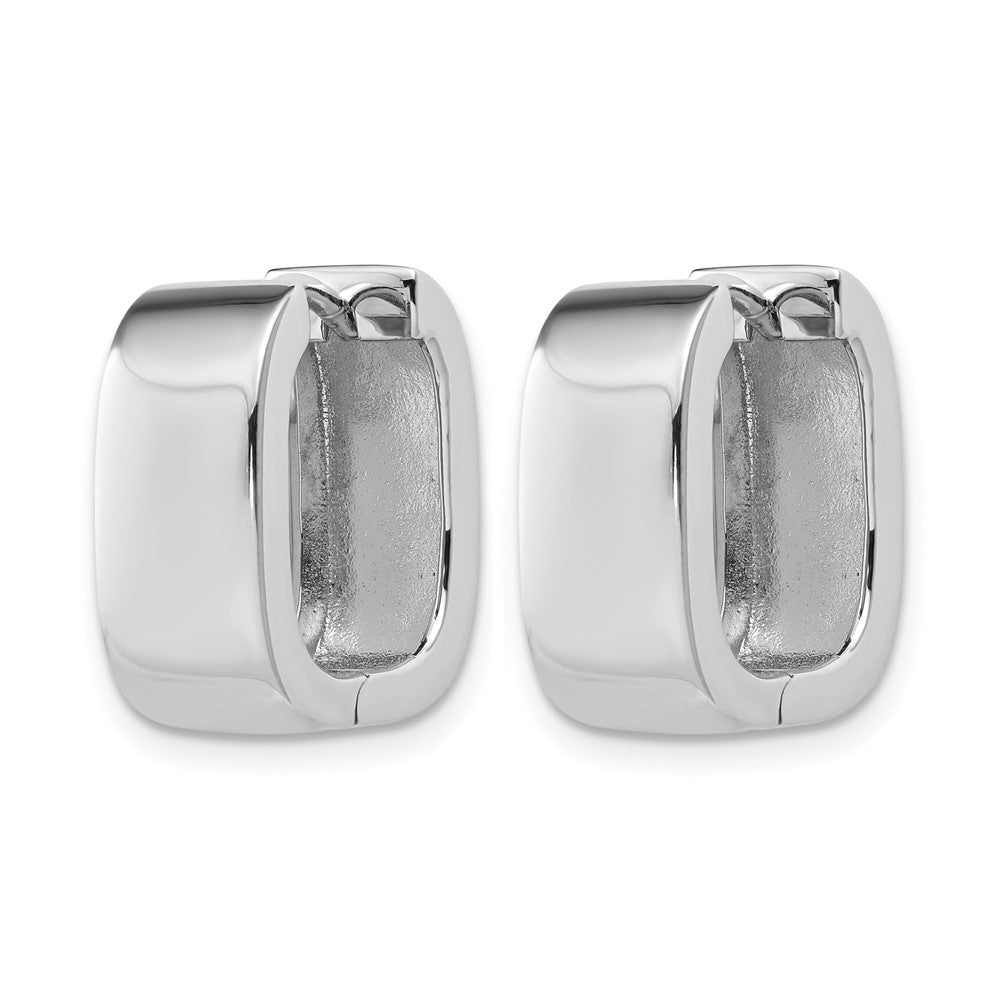Sterling Silver RH-plated Polished Squared Hinged Huggie Hoop Earr