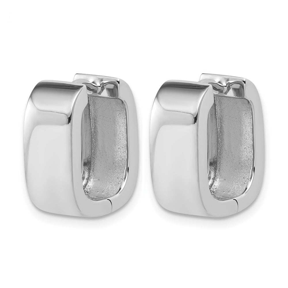 Sterling Silver RH-plated Polished Squared Hinged Huggie Hoop Earr