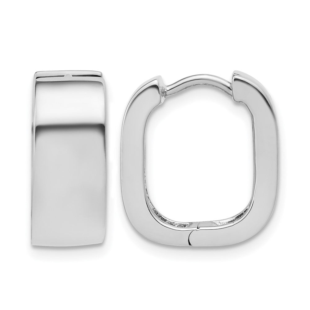 Sterling Silver RH-plated Polished Squared Hinged Huggie Hoop Earr