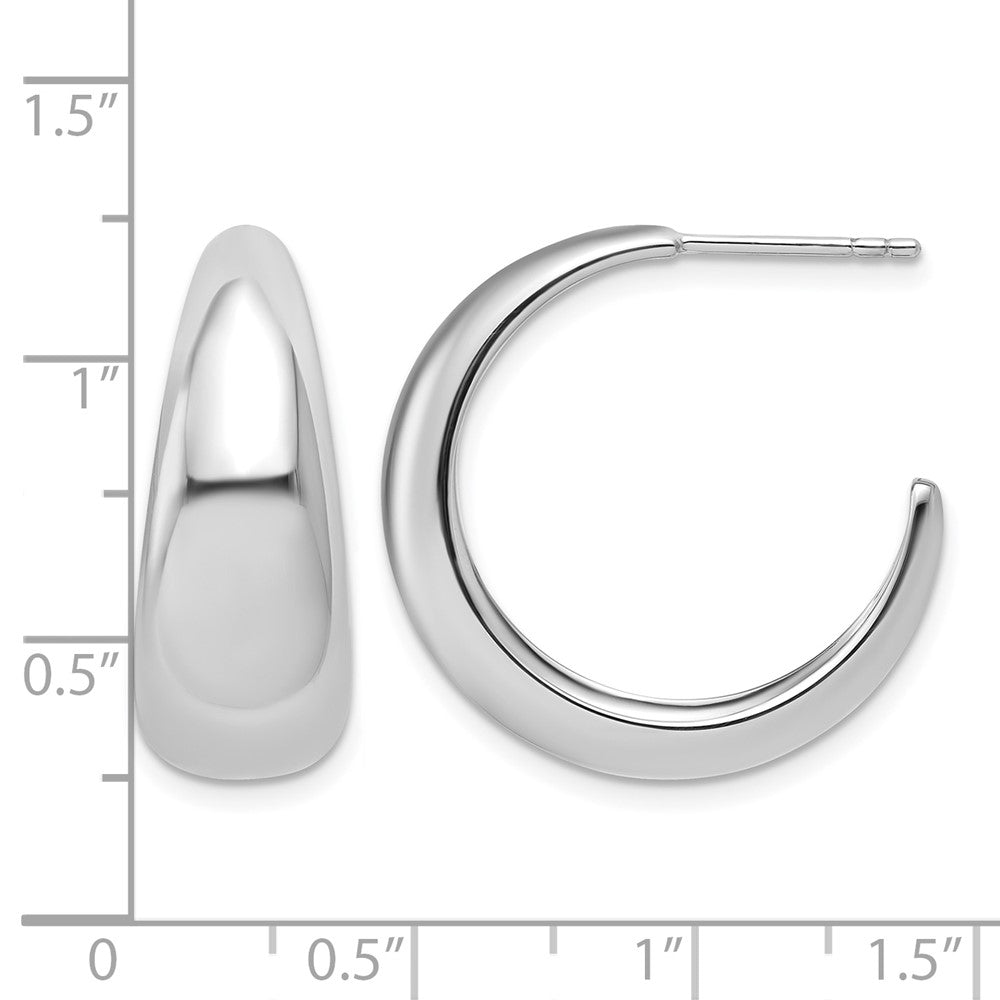 Sterling Silver RH-plated Polished Graduated J-hoop Post Earrings