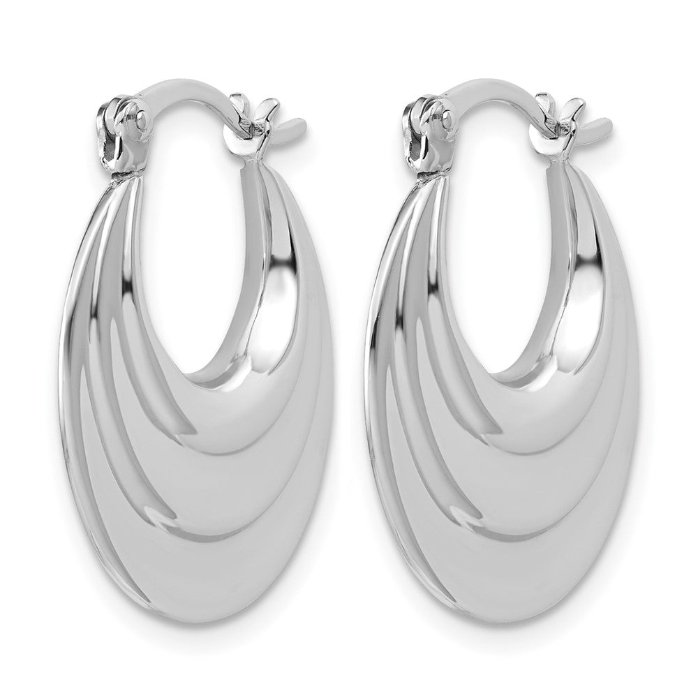 Sterling Silver RH-plated Polished and Grooved Oval Hoop Earrings