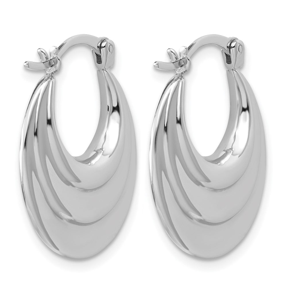 Sterling Silver RH-plated Polished and Grooved Oval Hoop Earrings