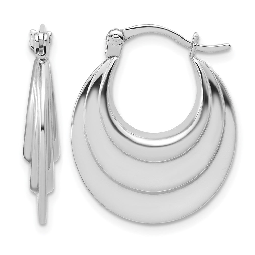 Sterling Silver RH-plated Polished and Grooved Oval Hoop Earrings