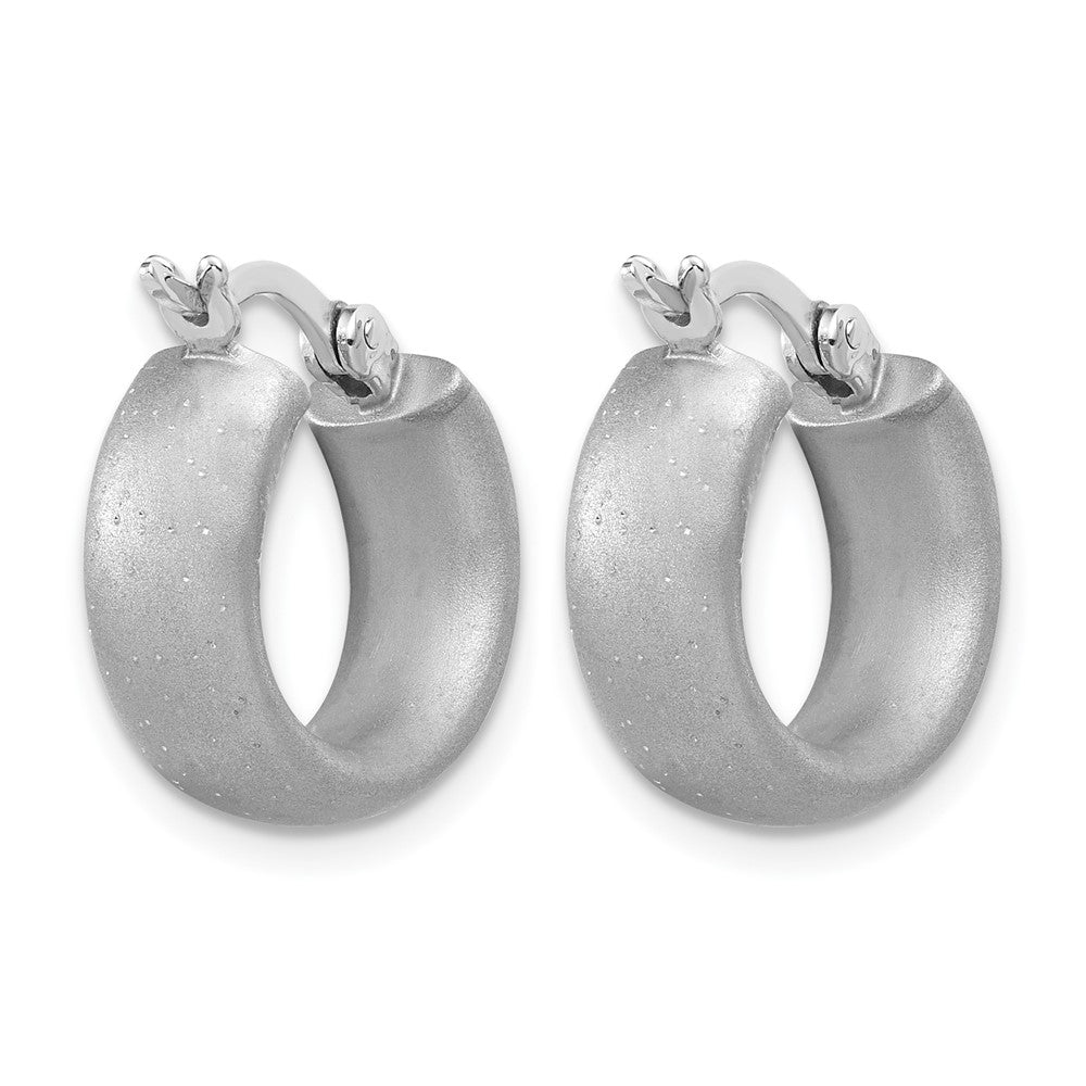 Sterling Silver Radiant Esse RH-plat Satin Sparkle Hoop Earrings