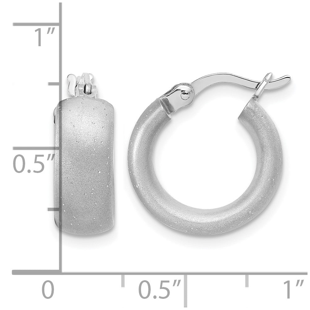 Sterling Silver Radiant Esse RH-plat Satin Sparkle Hoop Earrings
