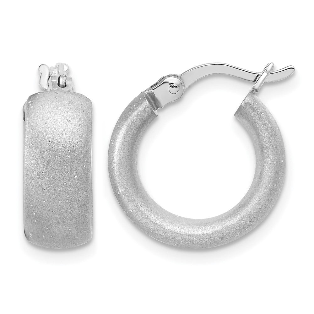 Sterling Silver Radiant Esse RH-plat Satin Sparkle Hoop Earrings