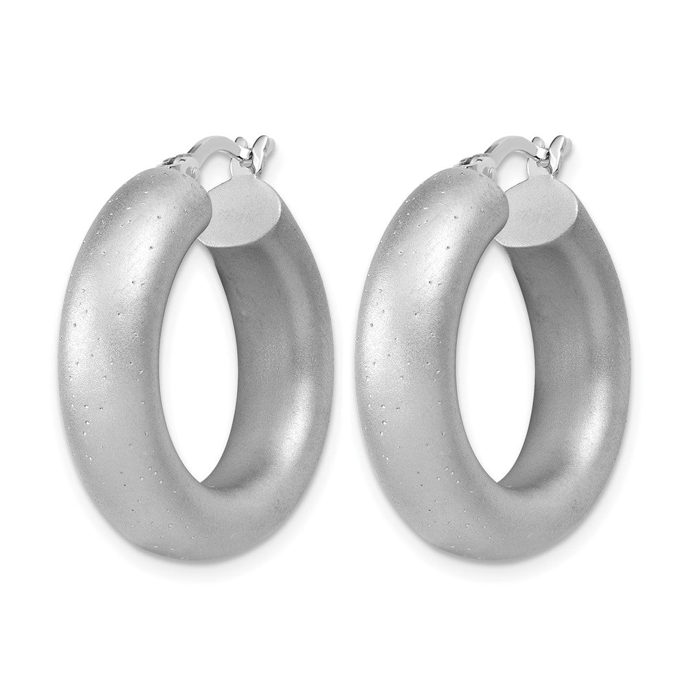 Sterling Silver Radiant Esse RH-plat Satin Sparkle Hoop Earrings