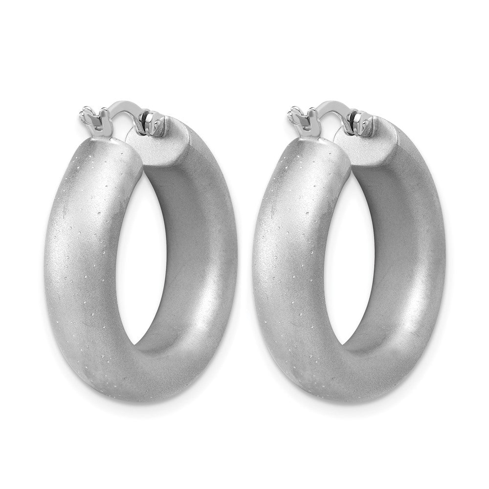Sterling Silver Radiant Esse RH-plat Satin Sparkle Hoop Earrings