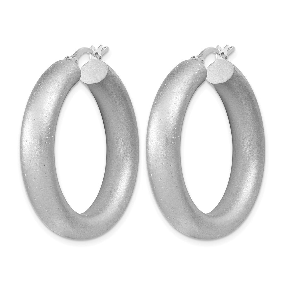 Sterling Silver Radiant Esse RH-plat Satin Sparkle Hoop Earrings