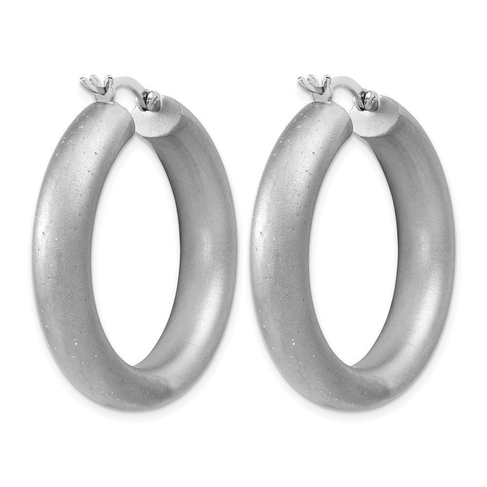 Sterling Silver Radiant Esse RH-plat Satin Sparkle Hoop Earrings