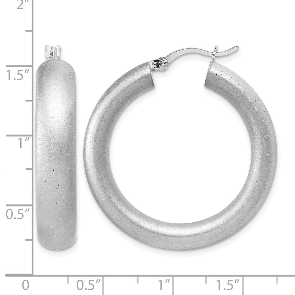 Sterling Silver Radiant Esse RH-plat Satin Sparkle Hoop Earrings
