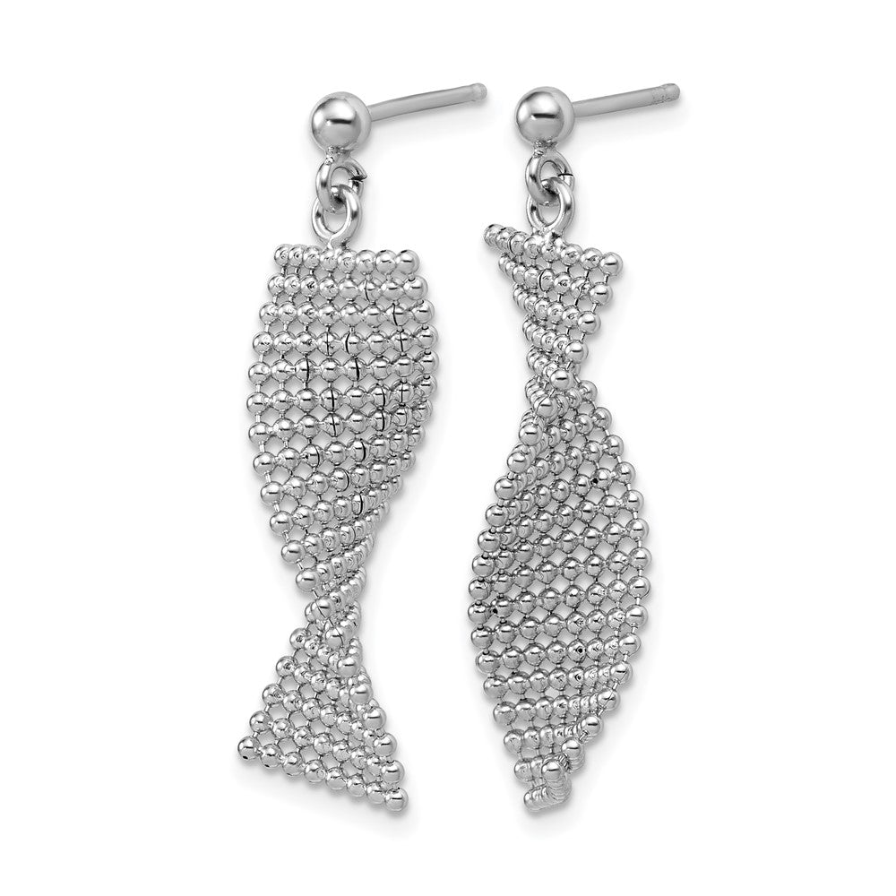 Sterling Silver RH-plated Polished Textured Fancy Dangle Post Earr
