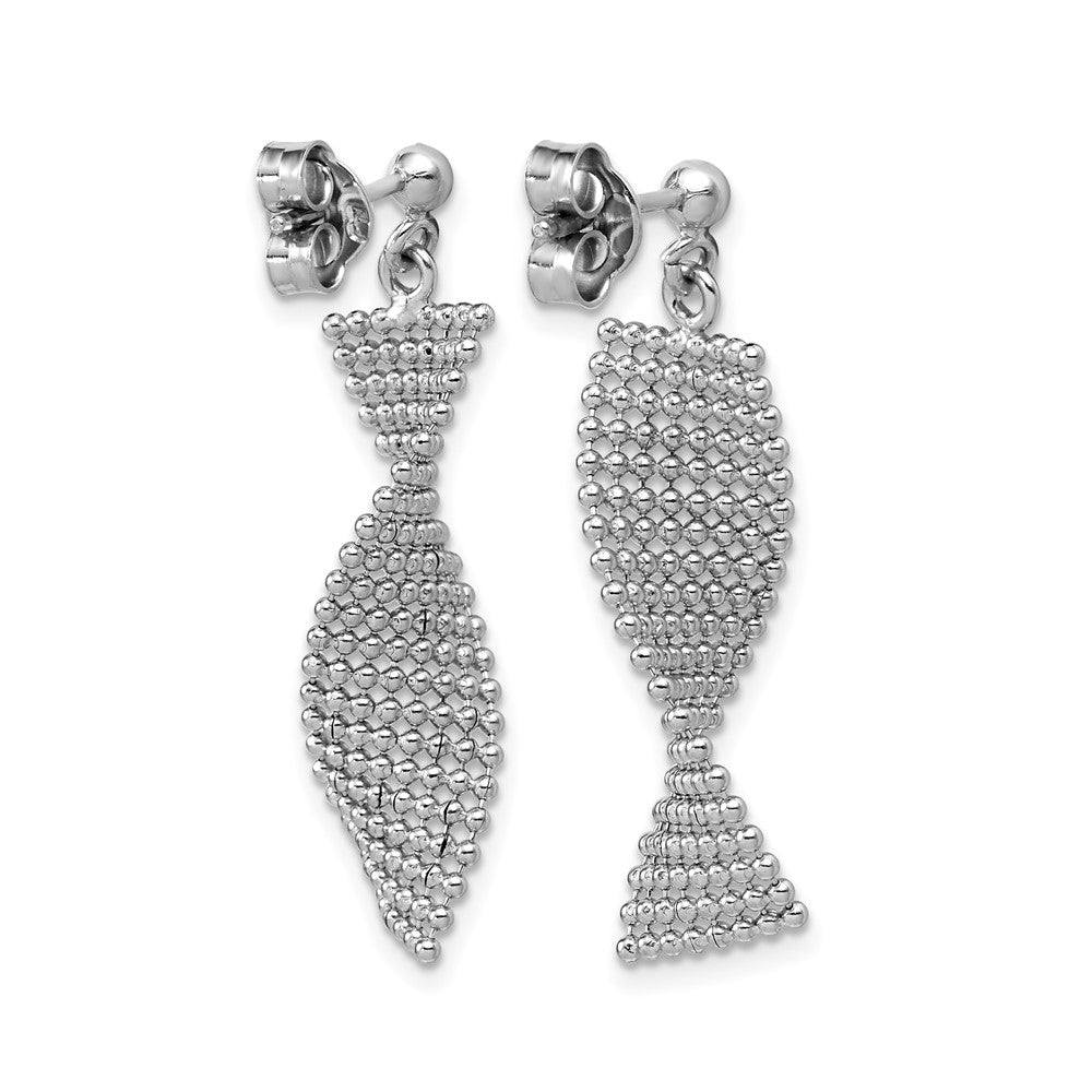 Sterling Silver RH-plated Polished Textured Fancy Dangle Post Earr