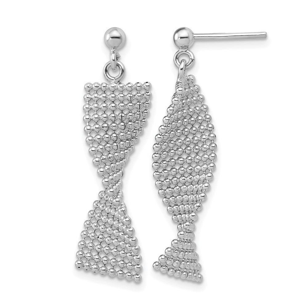 Sterling Silver RH-plated Polished Textured Fancy Dangle Post Earr