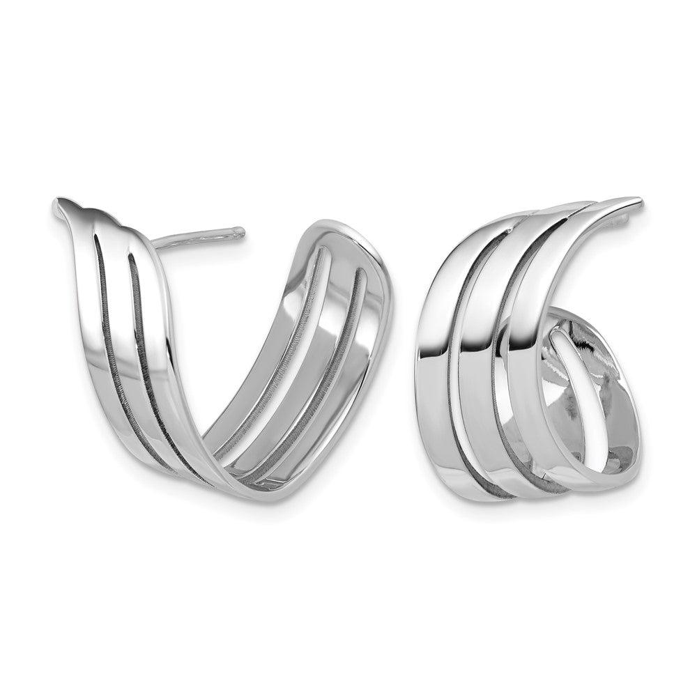 Sterling Silver RH-plated Polished Fancy J-Hoop Post Earrings