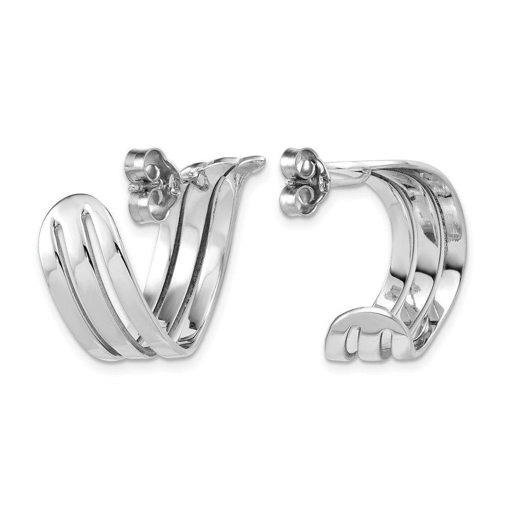 Sterling Silver RH-plated Polished Fancy J-Hoop Post Earrings