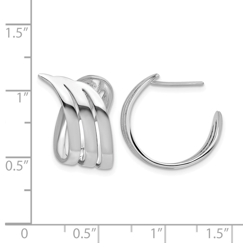 Sterling Silver RH-plated Polished Fancy J-Hoop Post Earrings