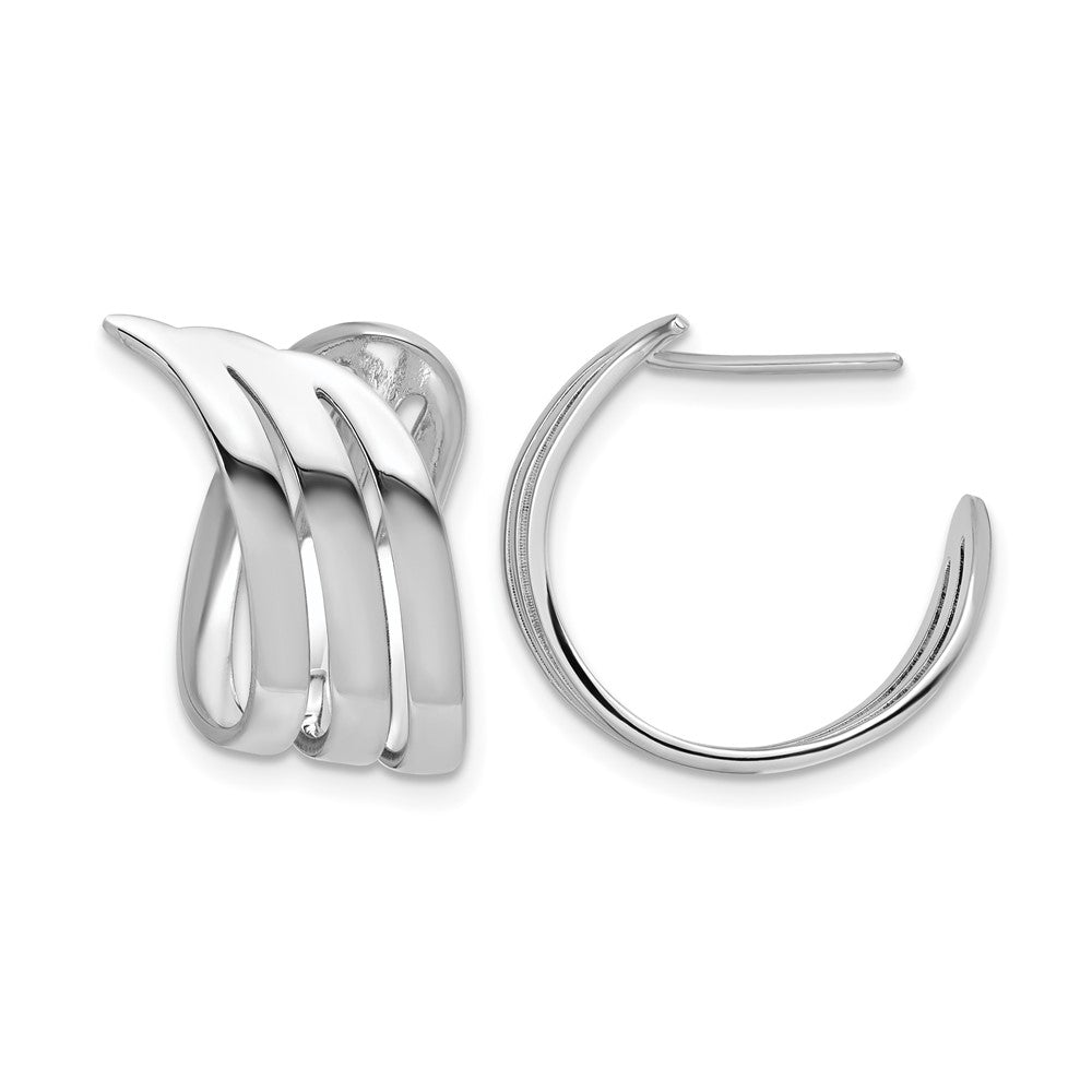 Sterling Silver RH-plated Polished Fancy J-Hoop Post Earrings
