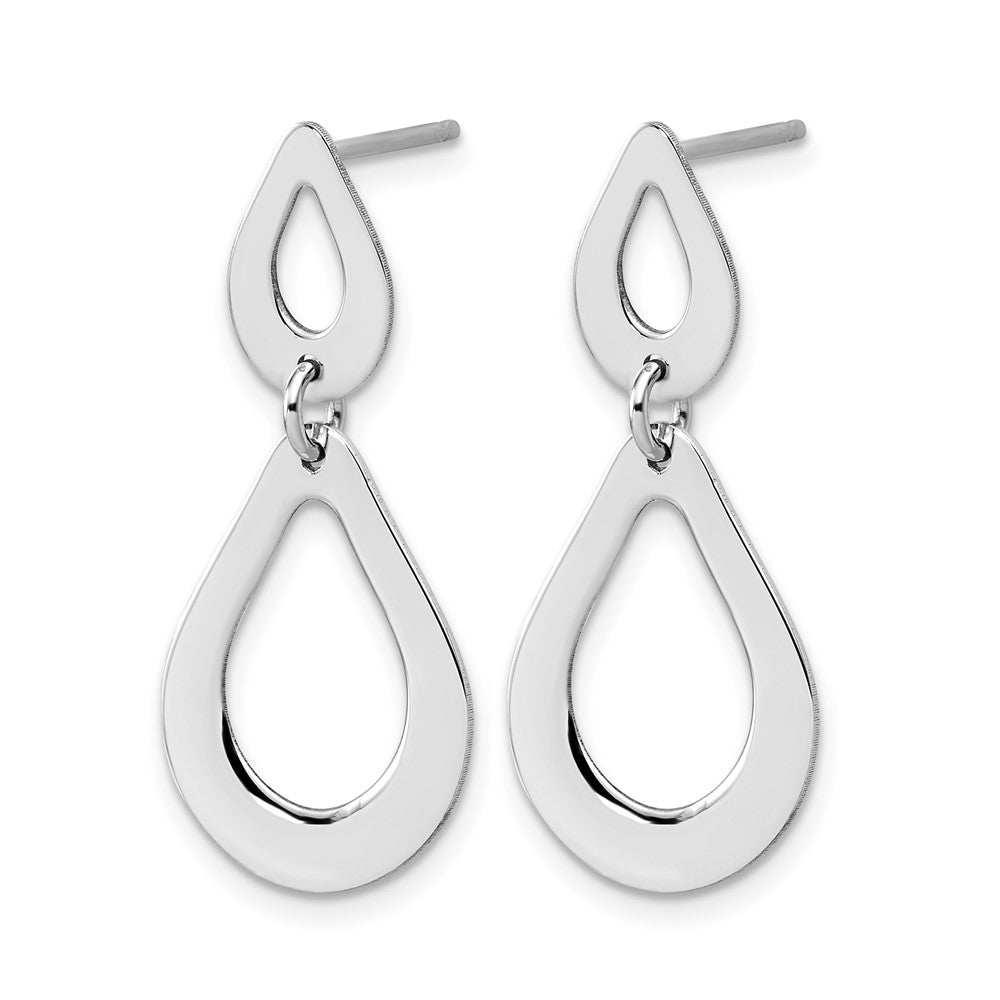 Sterling Silver RH-plated Polished Teardrop Dangle Post Earrings