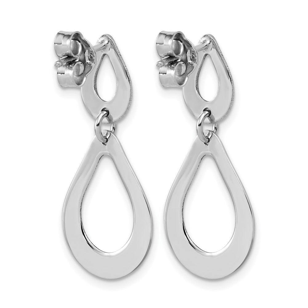 Sterling Silver RH-plated Polished Teardrop Dangle Post Earrings