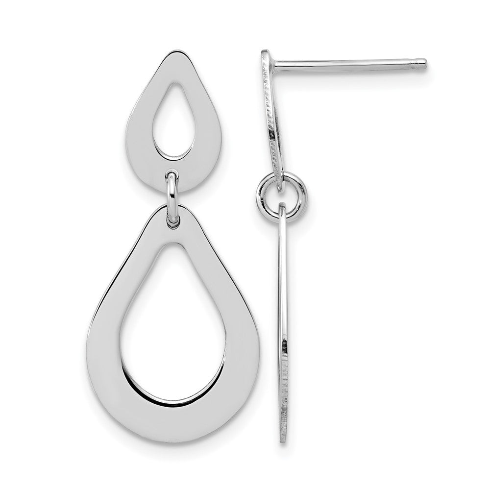 Sterling Silver RH-plated Polished Teardrop Dangle Post Earrings