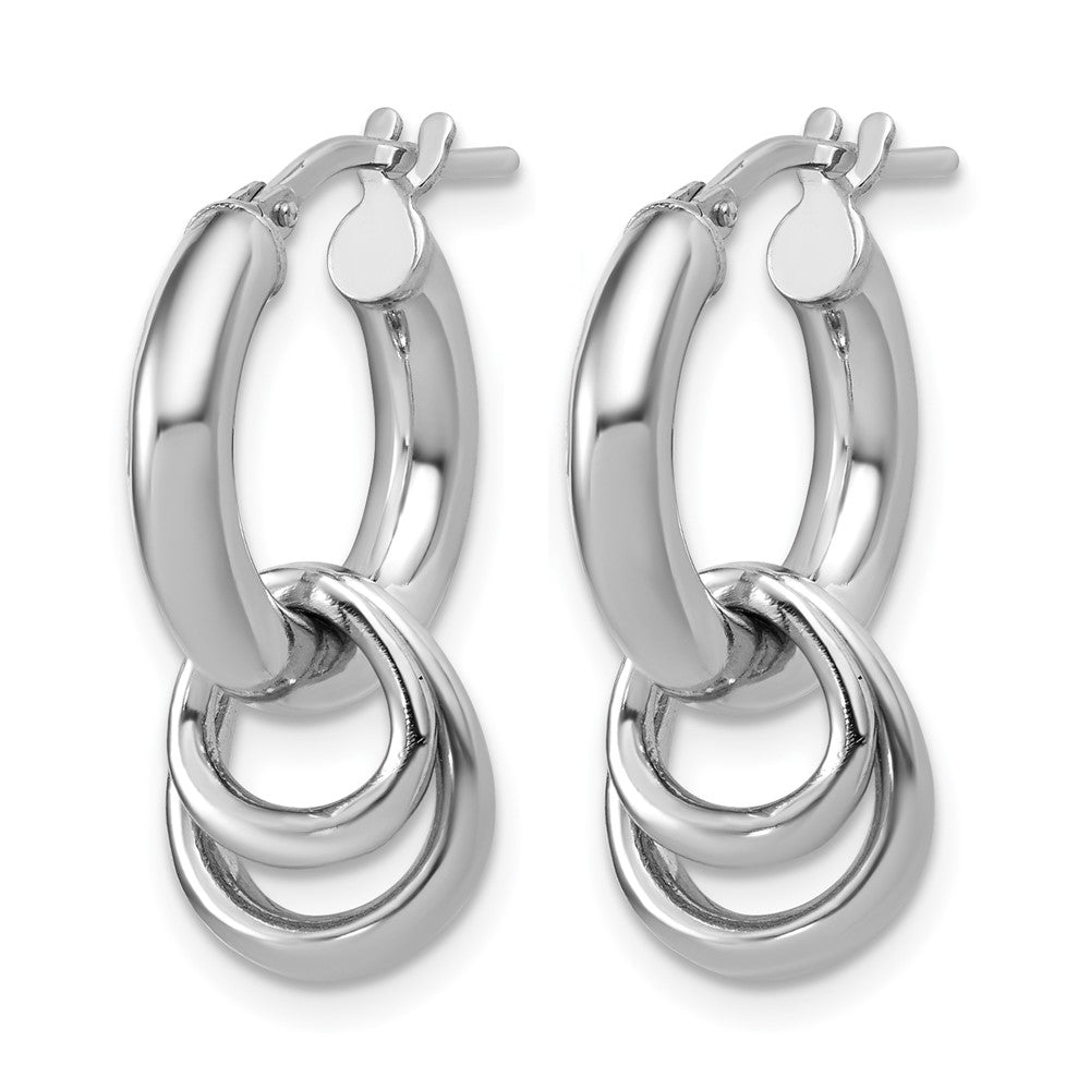 Sterling Silver RH-plated Polished Circle Dangle Hoop Earrings