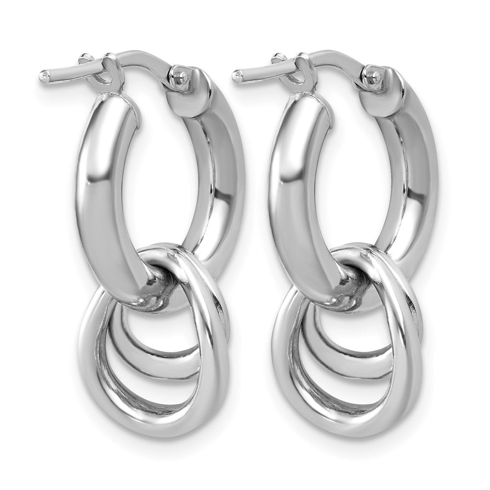Sterling Silver RH-plated Polished Circle Dangle Hoop Earrings