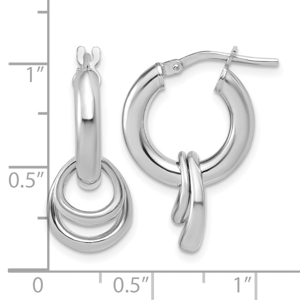 Sterling Silver RH-plated Polished Circle Dangle Hoop Earrings