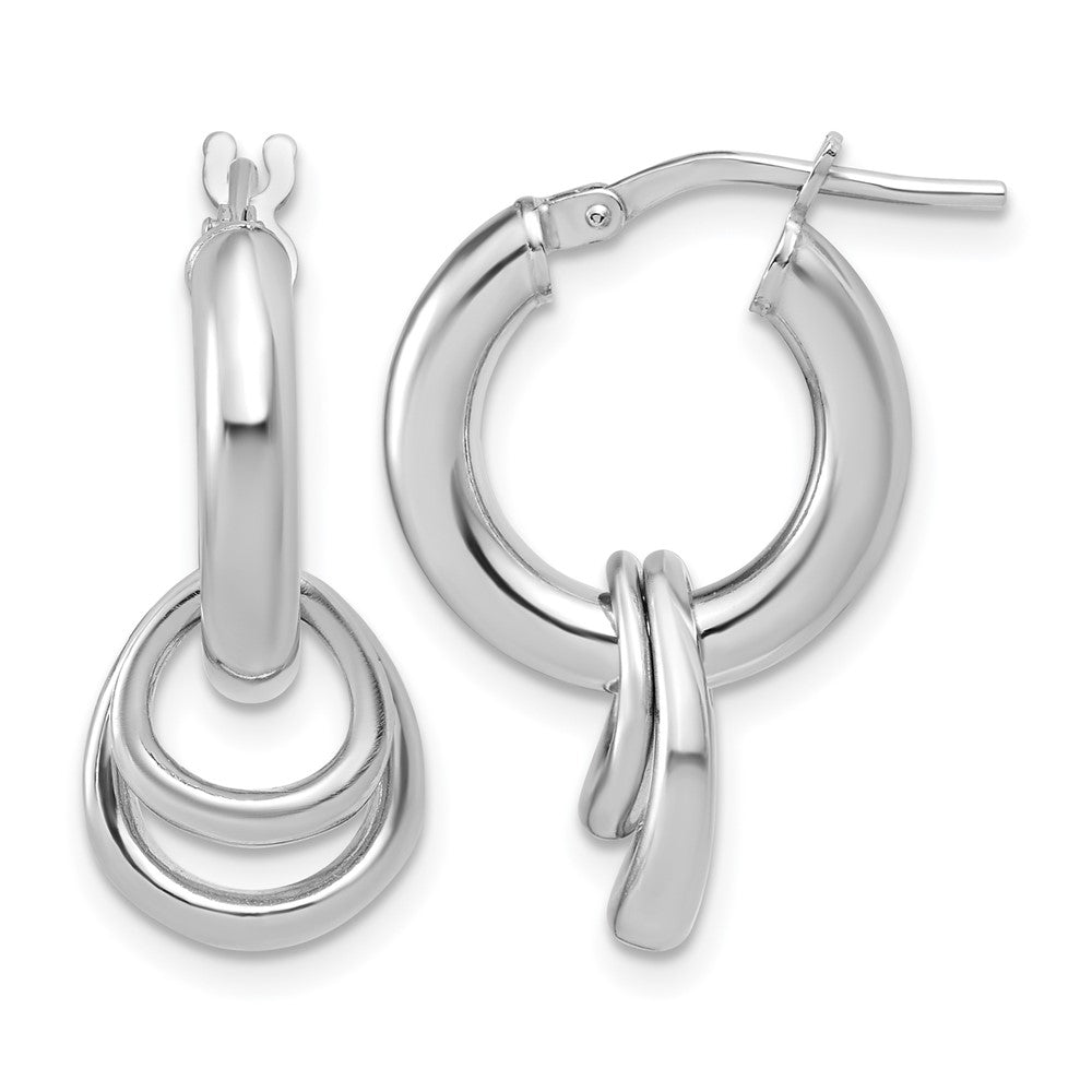 Sterling Silver RH-plated Polished Circle Dangle Hoop Earrings