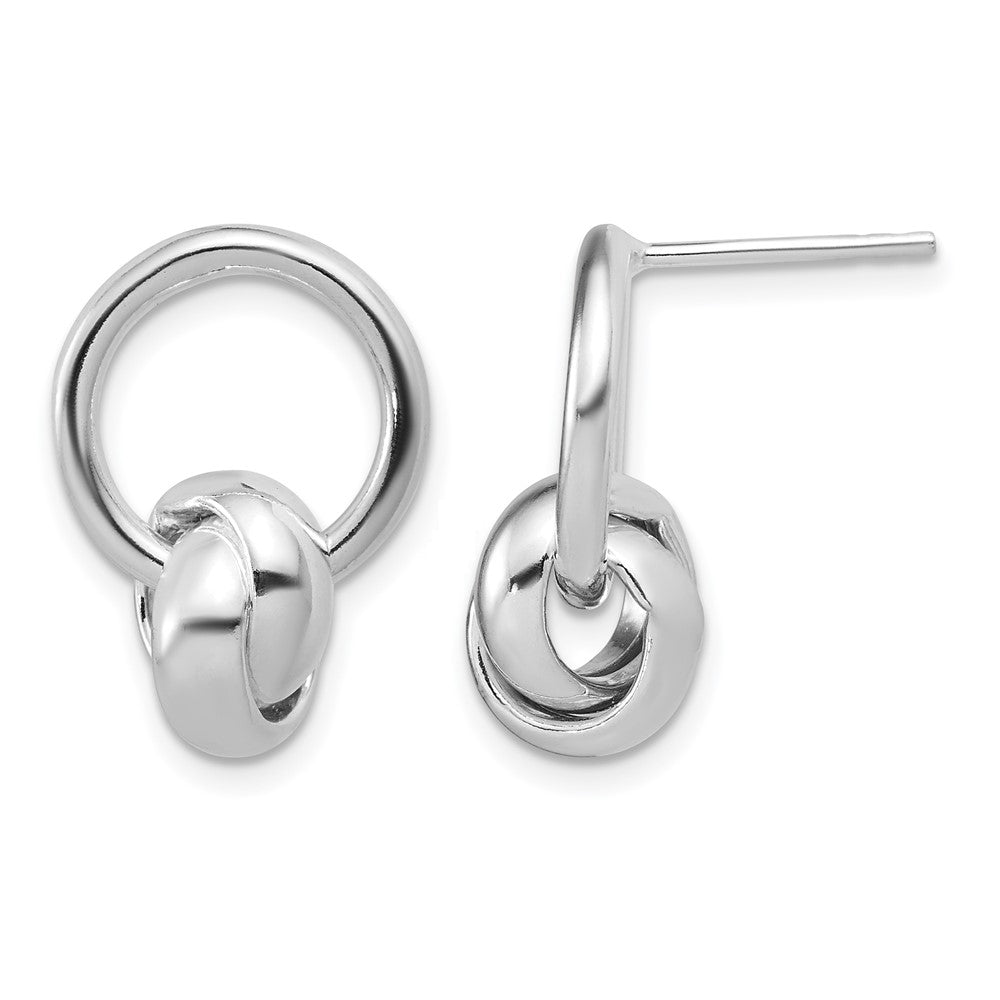 Sterling Silver RH-plated Polished Circle Dangle Post Earrings