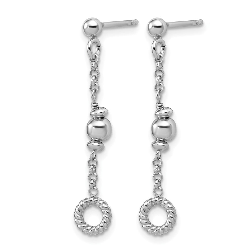 Sterling Silver RH-plated Polished Beaded and Circle Dangle Post E