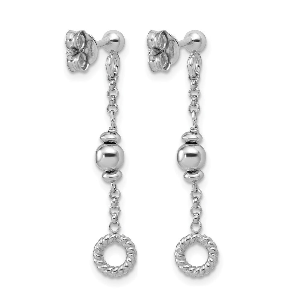 Sterling Silver RH-plated Polished Beaded and Circle Dangle Post E