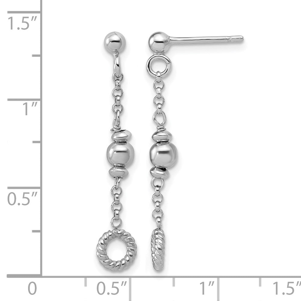 Sterling Silver RH-plated Polished Beaded and Circle Dangle Post E