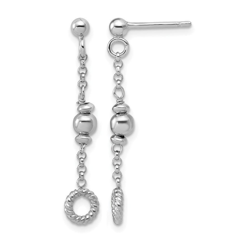 Sterling Silver RH-plated Polished Beaded and Circle Dangle Post E