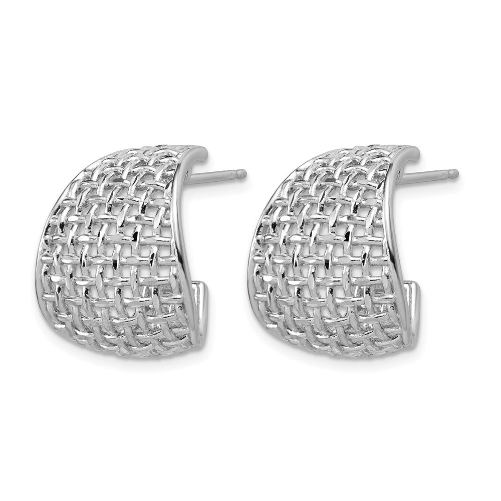 Sterling Silver RH-plated Polished Dia-cut Woven Pattern J-Hoop Po