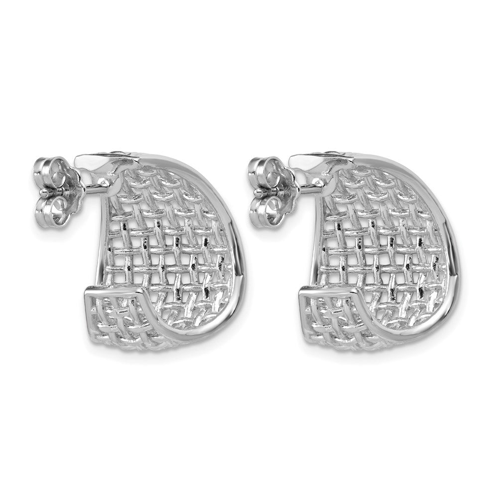 Sterling Silver RH-plated Polished Dia-cut Woven Pattern J-Hoop Po