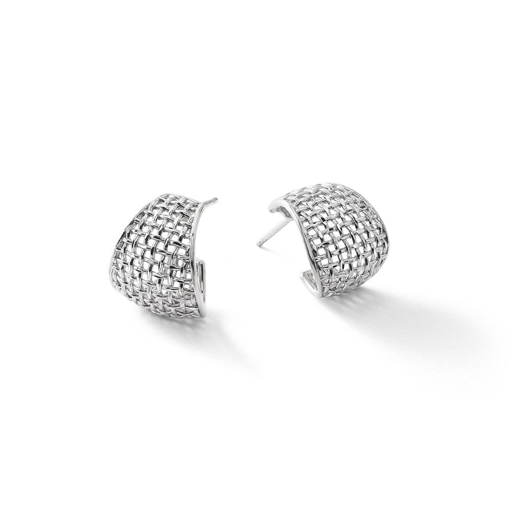 Sterling Silver RH-plated Polished Dia-cut Woven Pattern J-Hoop Po